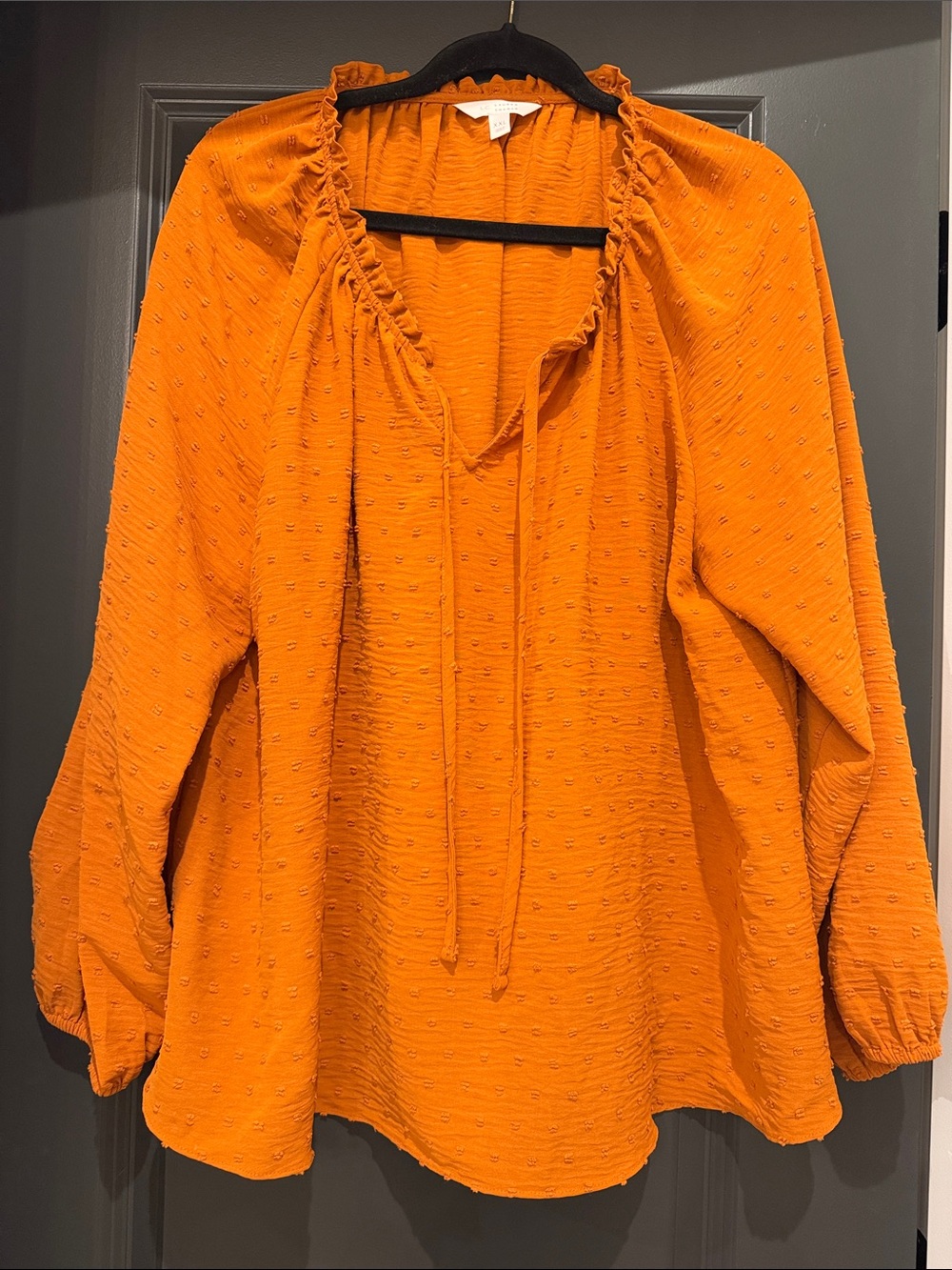 Lauren Conrad Women’s Orange Peasant Blouse with Ruffle Neck